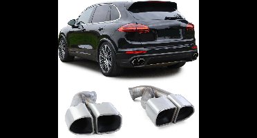 Uitlaat Sierstuk Geschikt Voor Porsche Cayenne 92A Facelift 2014 t/m 2017 Turbo Look Dubbel RVS