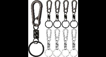 8 Stuks Zilver en Zwart RVS Karabijnhaak Sleutelhangers - Musketonhaak met Sleutelringen voor Volwassenen - Mini Musketon en ringetjes - Auto Klein Carabiner Sleutel Hanger, Houder - Karabijn haak ringen - Keychain Karabijnsluiting