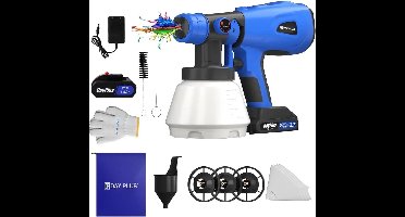 Amalee - Draadloze Verf pistool - 1000 ML - Schilderen van plafond, hek en muren etc.. - 3 spuit patronen -