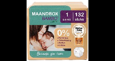 BAMBO Nature Luiers - Maat 1 (2-4 kg) - 132 stuks Maandbox - 0% onnodige toevoegingen - Ideaal voor de gevoelige huid - Nordic Swan Ecolabel