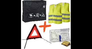 5-delige Auto veiligheidsset met Tas - Veilig onderweg pakket - Gevarendriehoek - Verbanddoos - Veiligheidshesjes - Tekentang