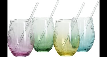 Cocktailglazen gekleurd 4 stuks, met 4 glazen rietjes