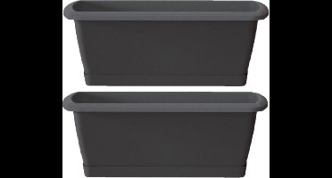 2x Respana plantenbak/bloembak antraciet 39 cm inclusief onderzetter - Tuin decoraties