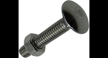 Houtbout-Slotbout met Moer. Rvs-A2. M8 x 40mm. Lang. 4 Stuks. Slotbouten. Sam.