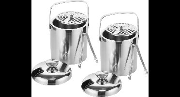 HI IJsemmer inclusief tang - Set van 2x stuks - RVS - 15 x 20 cm - Ijsemmer met deksel