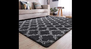 Vloerkleed voor woonkamer, slaapkamer, shaggy-tapijt, geometrisch roostertapijt, woonkamer, comfortabel, huis, vloertapijt (grijs, 160 x 230 cm)