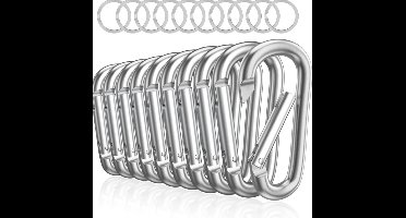 10-Delig 78mm Zilver Karabijnhaken Set met 10 Sleutelringen - Musketonhaak Sleutelhangers voor Volwassenen - D Carabiners - Karabijn haak Keychain - Karabijnsluitingen en ringetjes - DIY Hobby Musketon Sluiting - Karabiners - Aluminium