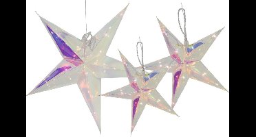Svenska Living Verlichte kerststerren - 3x- 26, 34 en 53 cm - zilver - iriserend -batterij