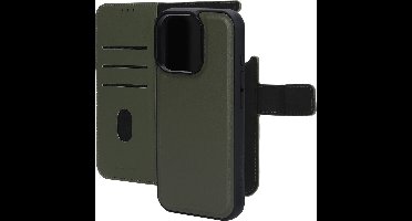 Mobiparts hoesje geschikt voor Apple iPhone 16 Pro - Wallet 2-in-1 Boekhoesje - MagSafe - Echt Leder - Uitneembare Case - Sterke Magneet Sluiting - Contactloos betalen - Groen