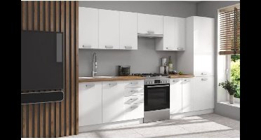 ATLAS Complete keuken met 8 elementen - Wit decor - L300 x H52 x H82 cm - Werkblad niet inbegrepen