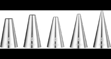 HENDI Set spuitmondjes – gladde afwerking – 5 maten – roestvast staal