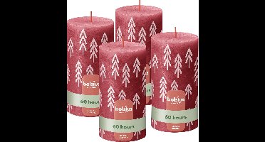 Bolsius - Rustieke kaars - 4 Stuks - Rood met print - 13cm - Kerst patroon