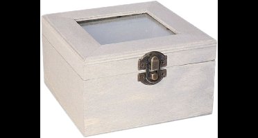 Houten opbergkistje met deksel - grijs - 12 x 12 x 8 cm - Sieraden/spulletjes/sleutels -Kleine opberg kistjes