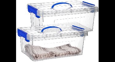 Plasticforte Opslagbox - 2x - met deksel - transparant blauw - 12.5 liter - 40 x 30 x 16 cm - kunststof - opbergdoos - opbergen