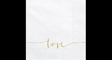 PartyDeco - Servetten - Love Goud 20 stuks
