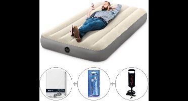 Intex Deluxe luchtbed | Eenpersoons | 191 x 99 x 25 cm | Inclusief Intex handpomp + reparatiekit + bijpassend hoeslaken