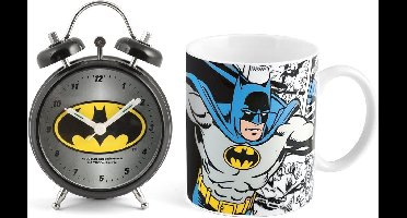 Stijlvolle Wekker en Mug Set - Porselein, Zwart, 2 Stuks