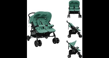 vidaXL Tweeling Kinderwagen - Tweeling Kinderwagens - Kinderwagen - Kinderwagens - Tweelingkinderwagen staal groen