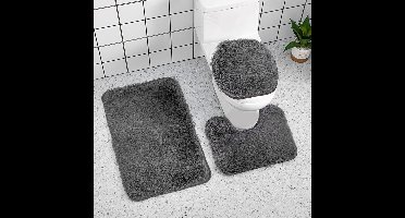3-delig Badkamertapijtset - Zachte Badmat van Traagschuim -Zwart