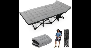 Opvouwbaar Campingbed - Kampeerbed - Vouwbed - Ligbed - Veldbed - Opvouwbaar - Draagbaar - 200KG Capaciteit - Grijszwart