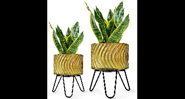 Boraboi ® Moderne Metalen Plantenbakken Set van 2 met Stijlvolle Standaard en Handgemaakt Design