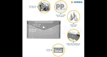 HERMA 20036 documententas DIN lang transparant blauw, kleine transparante vakken envelop met drukknoop, plastic envelop voor school, universiteit, kantoor, reizen