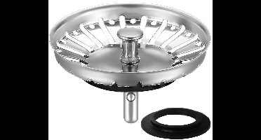 Boraboi ® Roestvrijstalen Multifunctionele Gootsteenzeef en Afvoerstop voor Keukenspoelbakken, 84 mm, Met Vervangende Afdichtingen