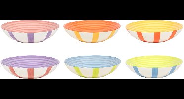 Cookinglife Diepe Borden Summer Vibes Kleurrijk - 6 Stuks Ø 21 cm - Aardewerk - Vaatwasser-, Magnetron- & Ovenbestendig