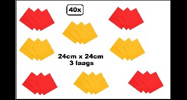 40x Servetten rood en geel 24cm x 24cm - 3 laags - Party Cocktail servet diner eten knoeien restaurant BBQ thema feest verjaardag feest