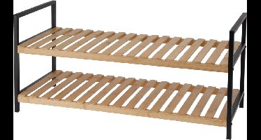 Excellent houseware-schoenenrek-bamboo-2 laags-zwarte metalen zijkanten