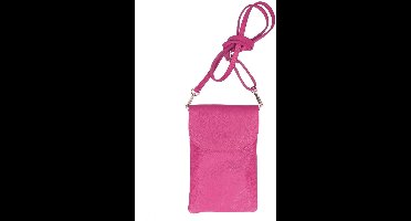 Fuchsia Leren Schoudertas Theresa - Italiaans Leder - Schoudertassen Leer - Telefoonvak - Trendy Tassen - Fuchsia