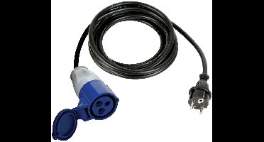Perel Verloopkabel, H07RN-F 3G2.5, 3 m, 16 A/230 V, 3680 W, type E/F naar CEE, voor binnen en buiten, rubber, blauw