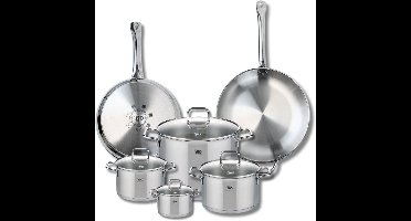 Set van 2 Koekenpannen 28 en 32 cm en 4 kookpotten 12, 16, 20 en 26 cm Elo Profi Citrin