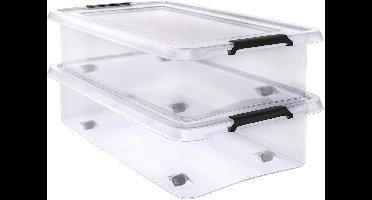 Opbergbox 2x30L – Deksel Stapelbaar Wielen 58x39x16,5cm - Transparant