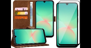 Hoesje geschikt voor Samsung Galaxy A17 5G / A26 - Screenprotector Volledig Dekkend Glas - Portemonnee Book Case Bruin