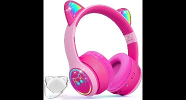 StayPowered Kinder Bluetooth Hoofdtelefoon - Perfect voor School & Reis - Veilig Volumeniveau - Heldere Geluidskwaliteit - met LED - Draadloos & Bekabeld - Versterkt Materiaal - Lange Batterijduur - Roze - Levering Sneller dan Aangegeven!