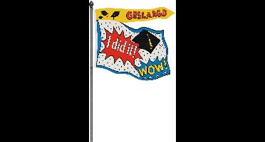 Geslaagd Vlag met Wimpel – 60x90 cm + 15x105 cm – I Did It! WOW! – Inclusief GESLAAGD Wimpel – Vrolijke Pop-Art Stijl