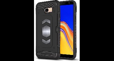 Ntech Geschikt voor Samsung Galaxy J4 Plus (2018) Luxe Armor Case Pashouder - Zwart
