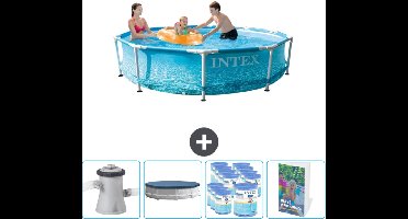 Intex Rond Frame Zwembad - 305 x 76 cm - Waterprint - Inclusief Zwembadfilterpomp - Afdekzeil - Filters - Zwembadgids