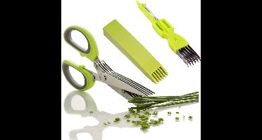 New Age Devi - 4-delige kruidenschaar - perfect voor het snijden van kruiden, met 5 lagen snijmessen, roestvrij stalen snijslang en handige accessoires