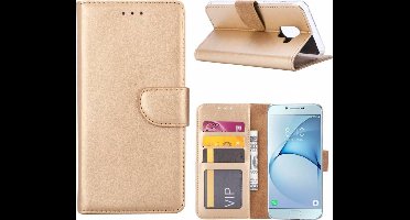 Ntech Hoesje Geschikt Voor Samsung Galaxy A6+ (2018) case Goud Portemonnee hoesje met opbergvakjes
