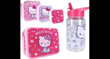 Hello Kitty Lunchset - Drinkfles - Lunchbox - 3-in-1 Snackbox - Roze
