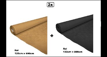 2x Tafelrol tafelkleed goud 120cm x 600cm en zwart 120cm x 800cm papier - totaal 14 meter - Party diner food festival eten fun thema feest party