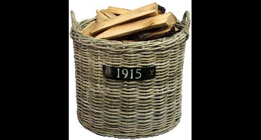 Van der Leeden Haardmand - op wieltjes - bruin - rond - D65 x H60 cm - rotan - gevlochten riet - mand