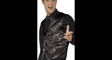 Smiffys - Sequin Waistcoat Kostuum - L - Zwart