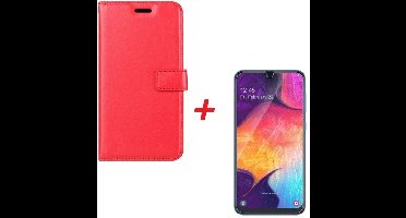 Ntech Hoesje Geschikt Voor Samsung Galaxy A70/A70s Portemonnee hoesje Rood Met Glazen screenprotector