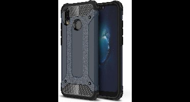 Ntech Hoesje Geschikt voor Huawei P20 Lite (2018) Dual layer Armor Hoesje - Blauw