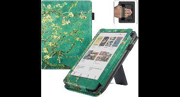 BukkitBow - Beschermhoes geschikt voor Kobo Clara BW - E-reader Cover - Smart Sleep Cover - Bloemen / Bloesem motief - Groen