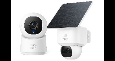 eufy Security Solo Camera E30 – SoloCam - 2K HD-resolutie – 360° Pan & 70° Tilt – AI Auto Lock en Tracking – Zonne-energie met SolarPlus™ Technologie + Indoor Cam C220 - beveiligingscamera met 2K resolutie en 360° PTZ