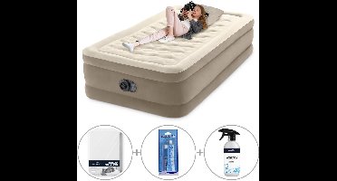 Intex Twin Ultra Plush Luchtbed met ingebouwde pomp | Eenpersoons | 191 x 99 x 46 cm | Inclusief reparatiekit + hoeslaken + luchtbedverfrisser